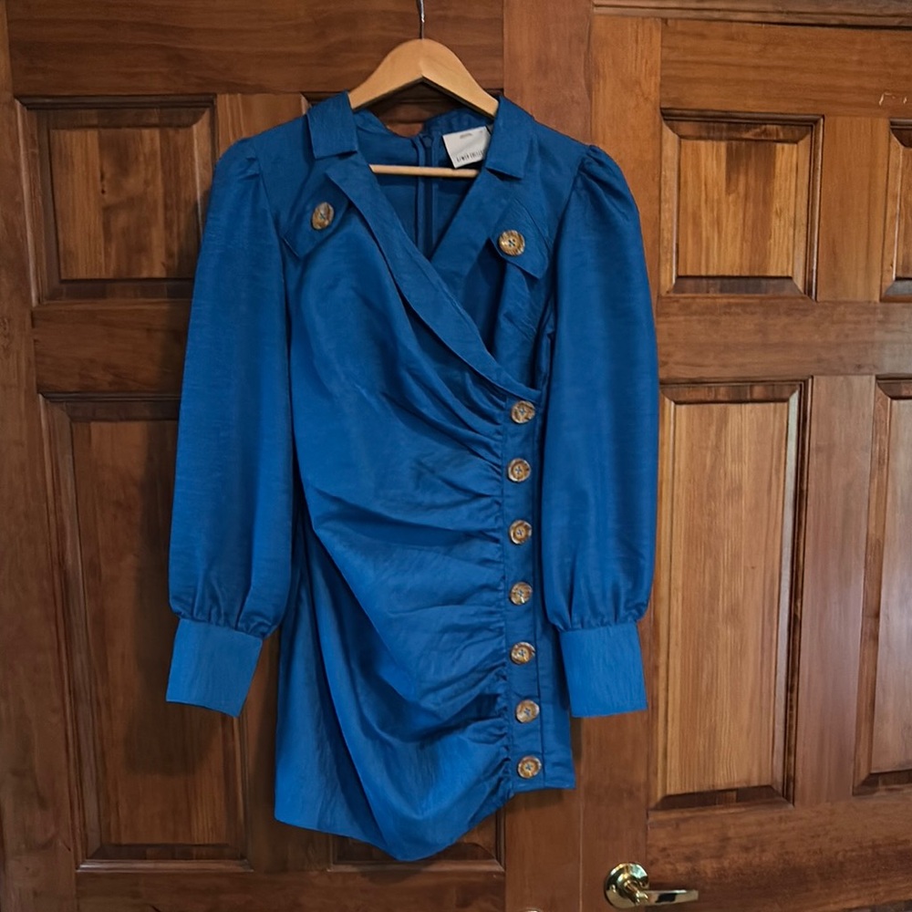 C/MEO Collective Blue Asymmetrical Wrap Dress